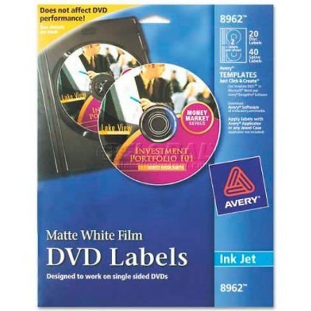 AVERY DENNISON Avery Inkjet DVD Labels, Matte White, 20/Pack 8962